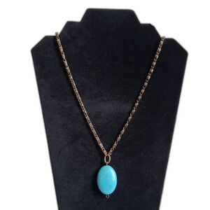 Gold Tone Scroll Snail Chain Link Long Length Turquoise Colored Pendant Necklace